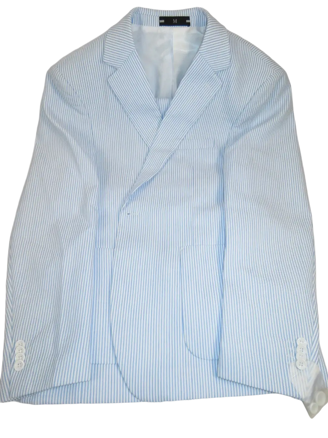 Men's Seersucker Stripped Suit Cotton Blend #Seer1 Blue Size 40 Regular