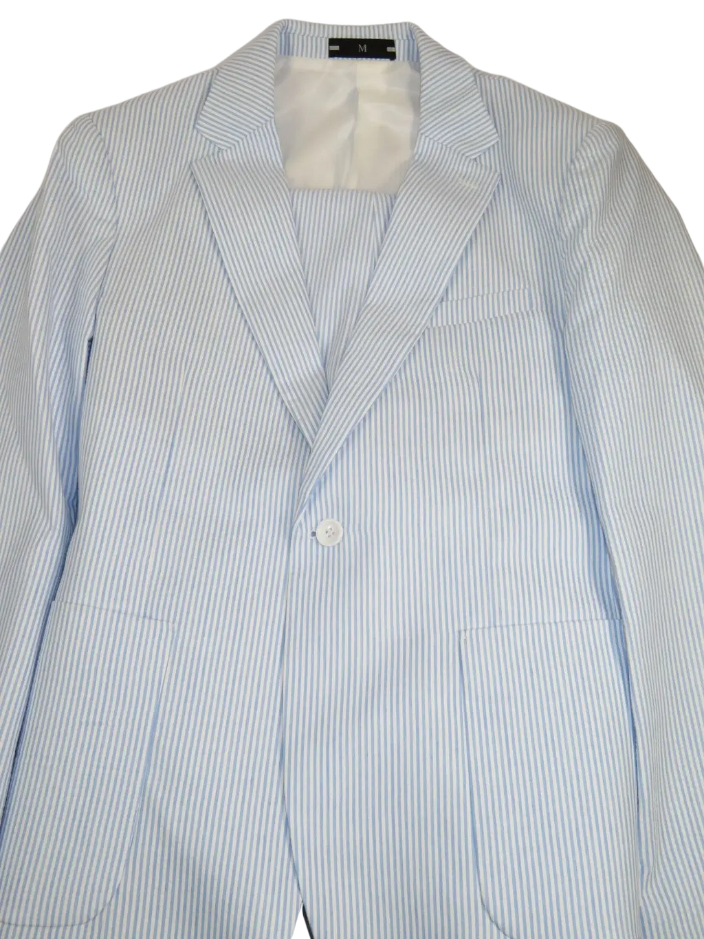 Men's Seersucker Stripped Suit Cotton Blend #Seer1 Blue Size 40 Regular