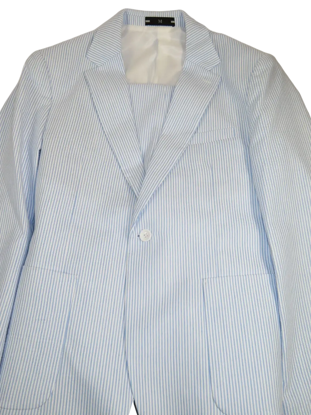 Men's Seersucker Stripped Suit Cotton Blend #Seer1 Blue Size 40 Regular