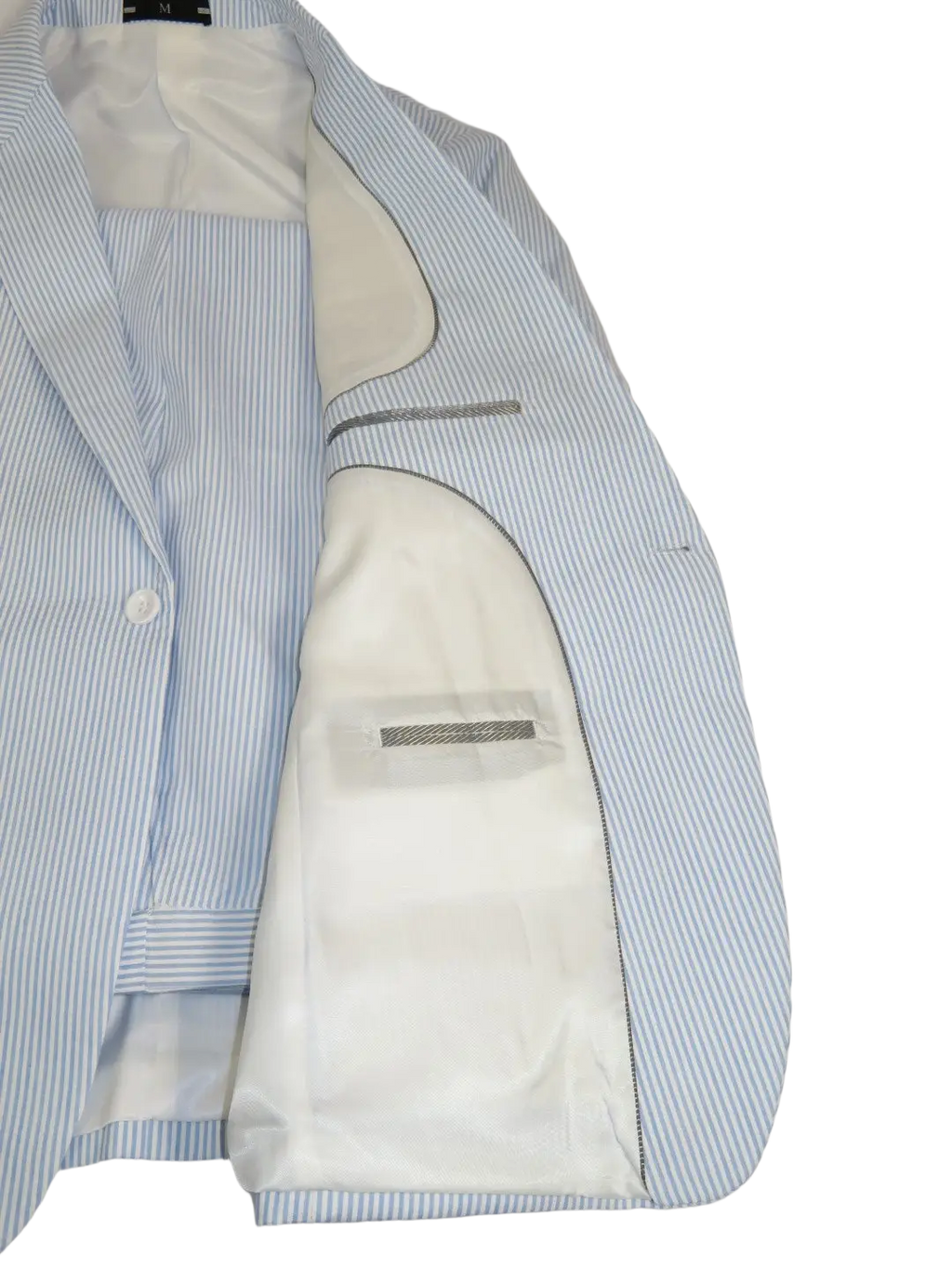 Men's Seersucker Stripped Suit Cotton Blend #Seer1 Blue Size 40 Regular