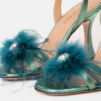 The Siena Turquoise Leather Ankle Strap Plumed Women Sandal Final Sale!