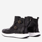 The Stealth Wingtip Buckle Black Leather Men Boot