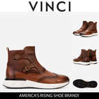 Vinci The Stealth Wingtip Buckle Tan Leather Men Boot