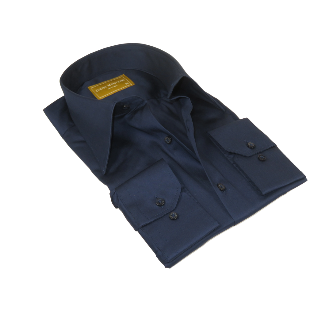 Men's CIERO MONTERO Turkey Cotton Shirt Long Point Callor Stn-073Sk Navy