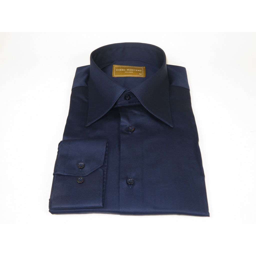 Men's CIERO MONTERO Turkey Cotton Shirt Long Point Callor Stn-073Sk Navy
