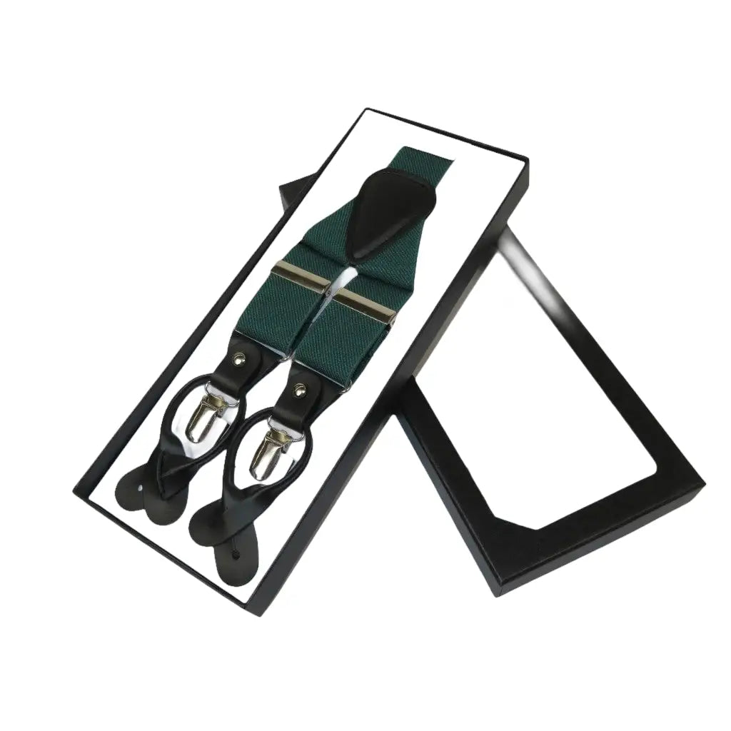 ELEGANT Suspenders Clip on and Button Option for Slacks or Suit Pants Green