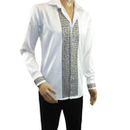 Men CEREMONIA Turkey Shirt 100% Cotton Fancy Rhine Stones #TSV 13 White Slim Fit