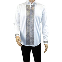 Men CEREMONIA Turkey Shirt 100% Cotton Fancy Rhine Stones #TSV 13 White Slim Fit