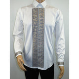 Men CEREMONIA Turkey Shirt 100% Cotton Fancy Rhine Stones #TSV 13 White Slim Fit