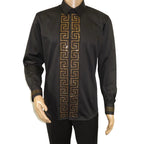 Men CEREMONIA Turkey Shirt 100% Cotton Fancy Rhine Stones #TSV 15 Black Slim Fit