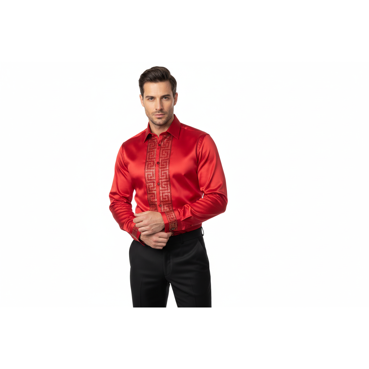 Men CEREMONIA Turkey Shirt 100% Cotton Fancy Rhine Stones #TSV 52 Slim Fit
