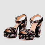The Tampico Black Suede Leather Spike Platform Heel Women Sandal