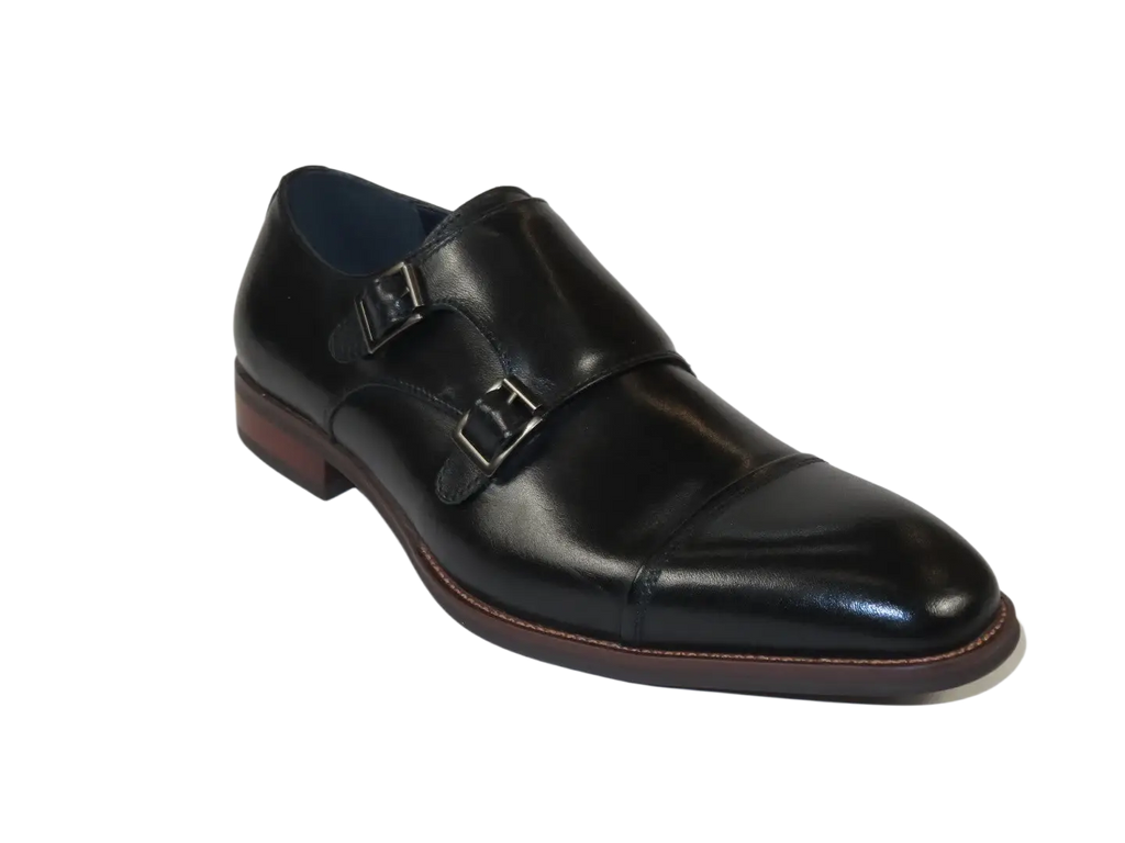 Men's Shoes STEVE MADDEN Leather upper Double Buckle Cap Toe Teon Black