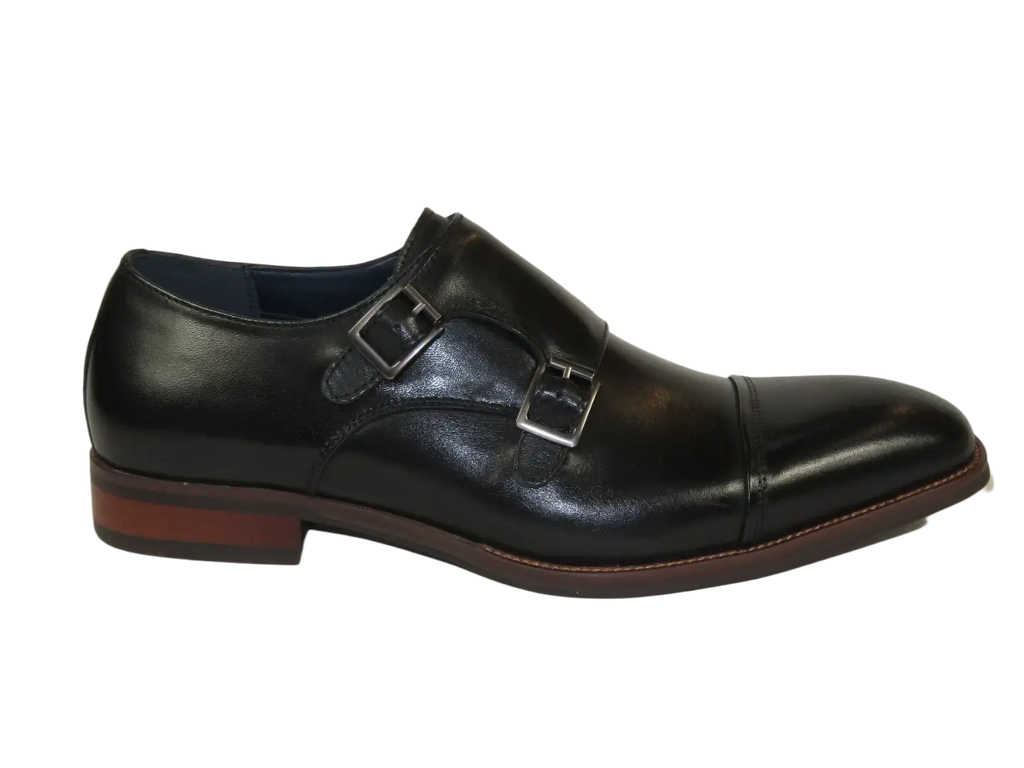 Men's Shoes STEVE MADDEN Leather upper Double Buckle Cap Toe Teon Black