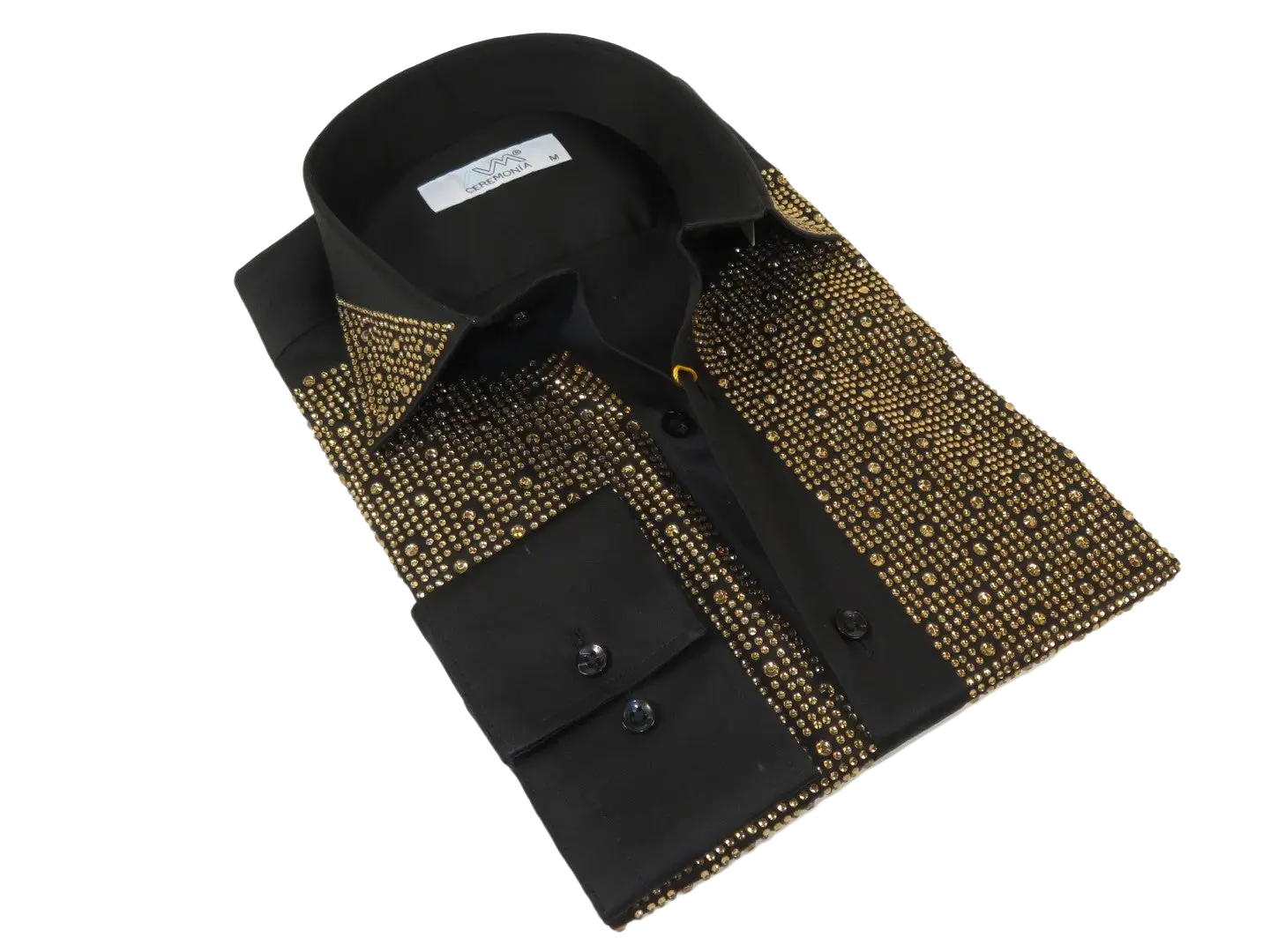 Men CEREMONIA Formal Cotton Shirt Rhinestone Slim Fit Turkey #Tokyo 015 Black