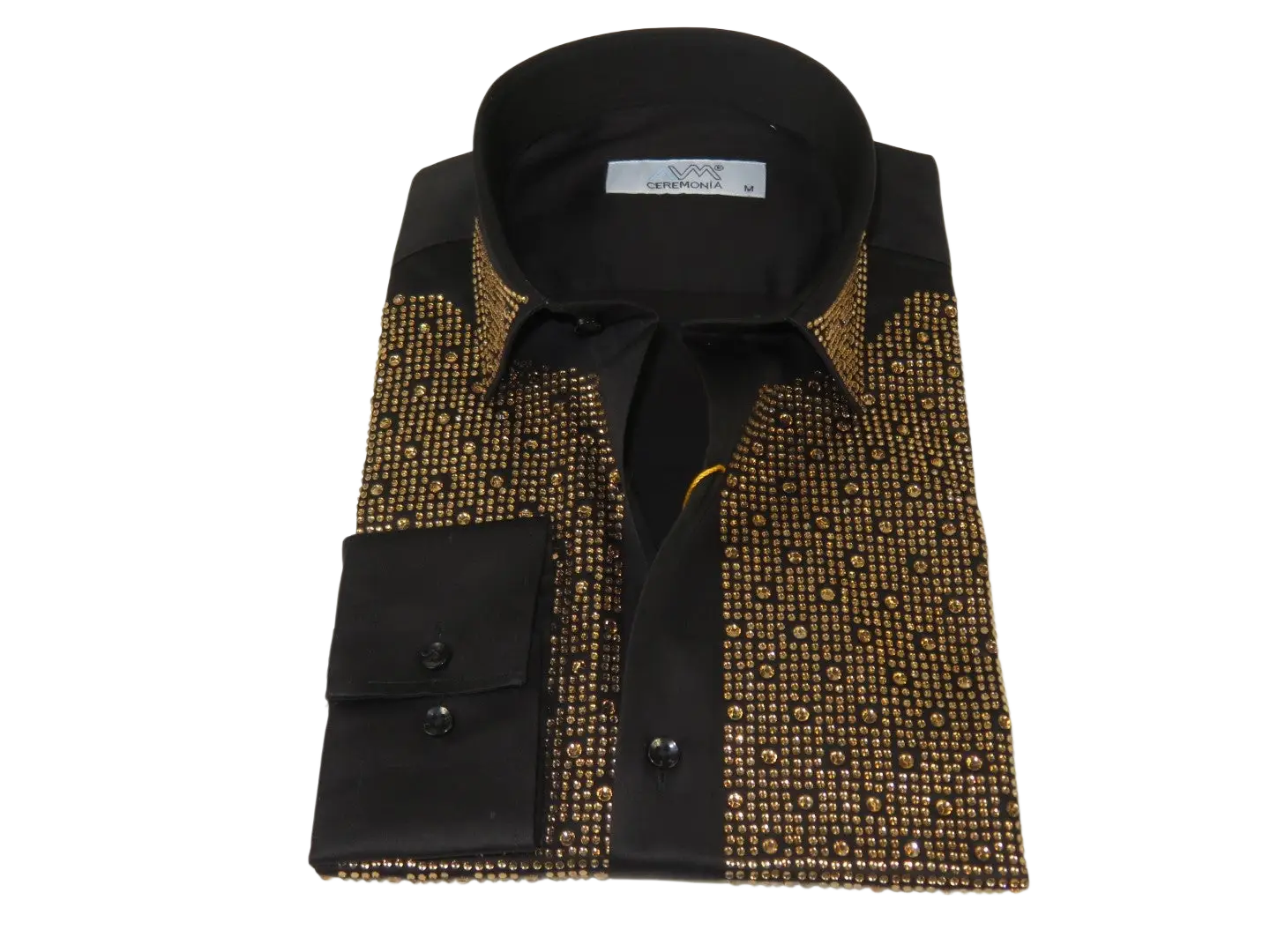 Men CEREMONIA Formal Cotton Shirt Rhinestone Slim Fit Turkey #Tokyo 015 Black
