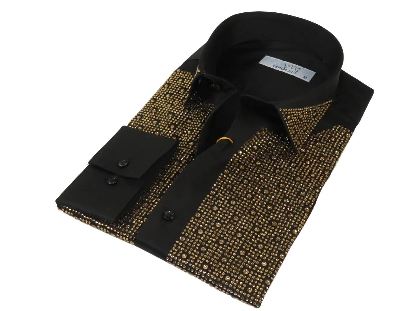 Men CEREMONIA Formal Cotton Shirt Rhinestone Slim Fit Turkey #Tokyo 015 Black