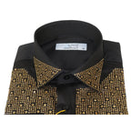 Men CEREMONIA Formal Cotton Shirt Rhinestone Slim Fit Turkey #Tokyo 015 Black