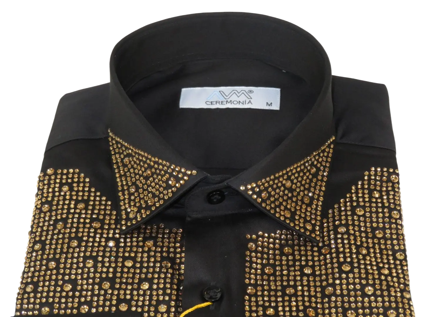 Men CEREMONIA Formal Cotton Shirt Rhinestone Slim Fit Turkey #Tokyo 015 Black