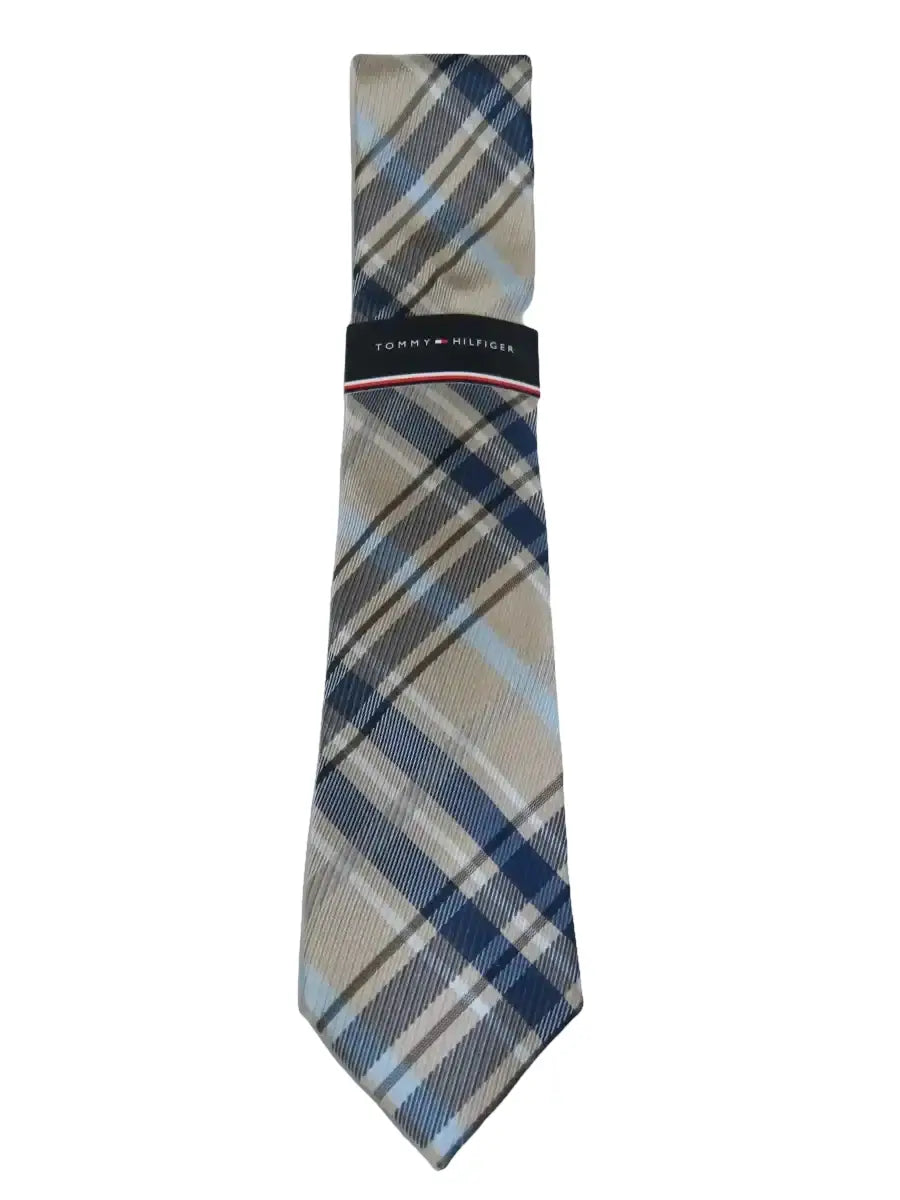 Men's Tommy Hilfiger Tie Classic Woven Silky Feel #Tommy-3 Tan Blue