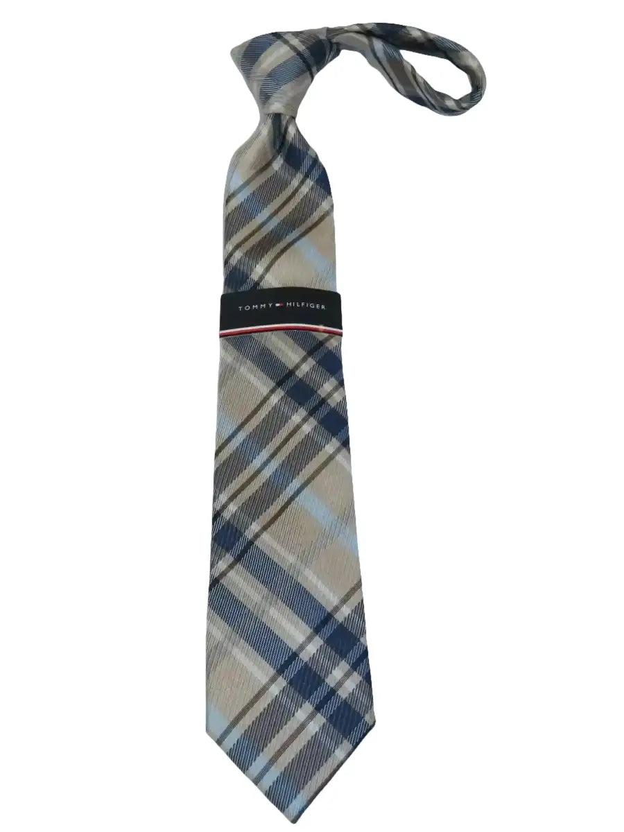 Men's Tommy Hilfiger Tie Classic Woven Silky Feel #Tommy-3 Tan Blue