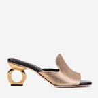 Vinci The Tory Gold Leather Women Sandal Elegant Gold circle Heel
