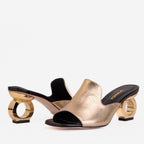 Vinci The Tory Gold Leather Women Sandal Elegant Gold circle Heel