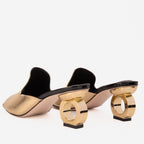 Vinci The Tory Gold Leather Women Sandal Elegant Gold circle Heel
