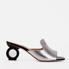 Vinci The Tory Silver Leather Women Sandal Circle Heel Design