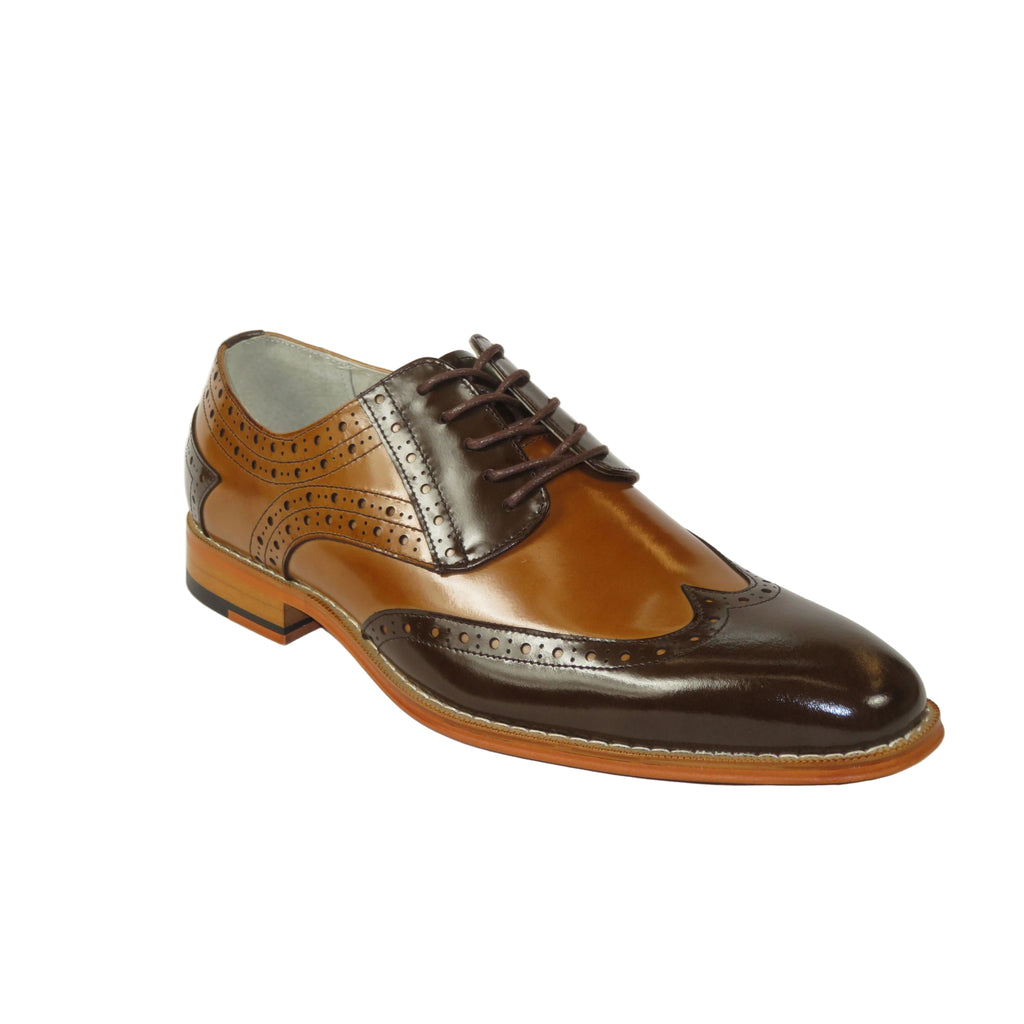 Men's Giovanni Shoes High Quality Leather Wing Tip Derby Troy Brown/Tan
