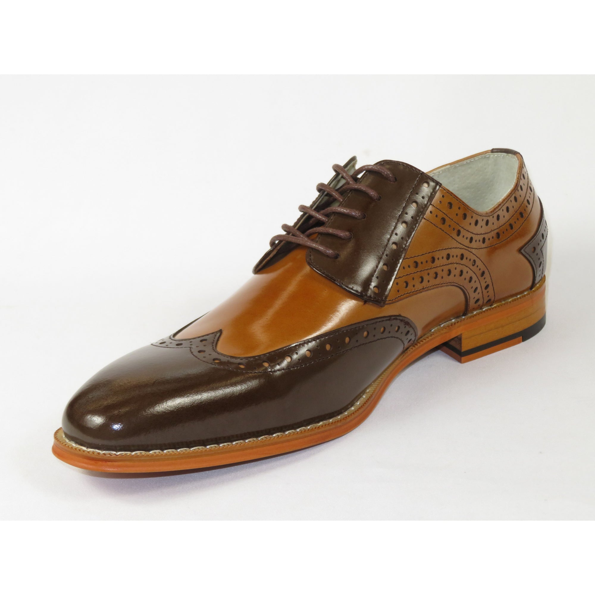 Men's Giovanni Shoes High Quality Leather Wing Tip Derby Troy Brown/Tan