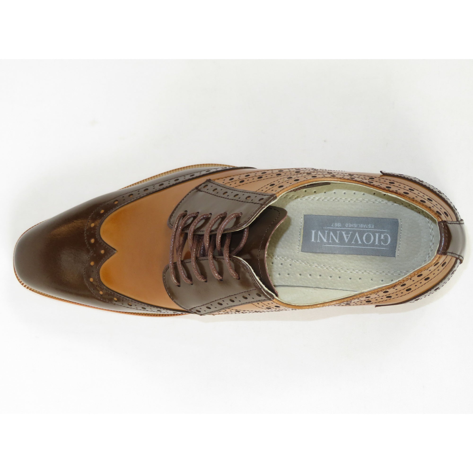 Men's Giovanni Shoes High Quality Leather Wing Tip Derby Troy Brown/Tan