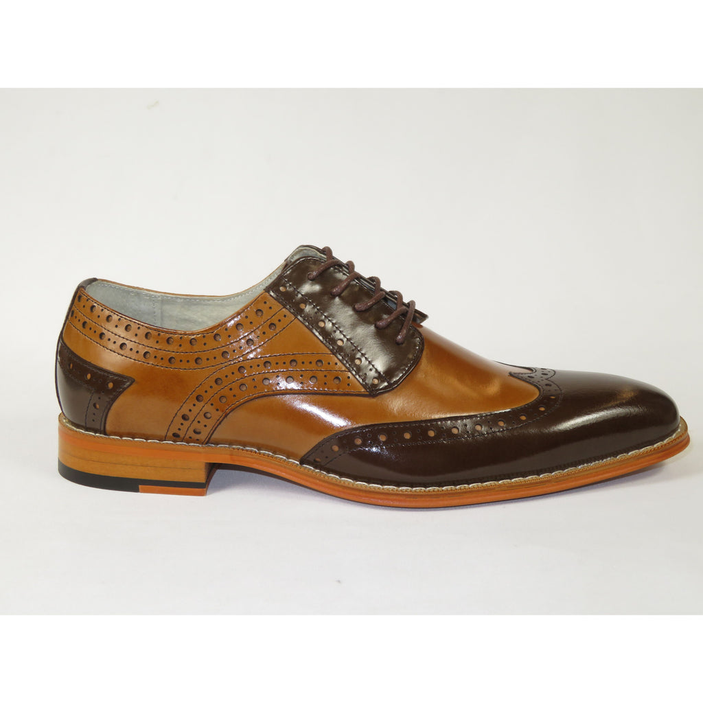 Men's Giovanni Shoes High Quality Leather Wing Tip Derby Troy Brown/Tan