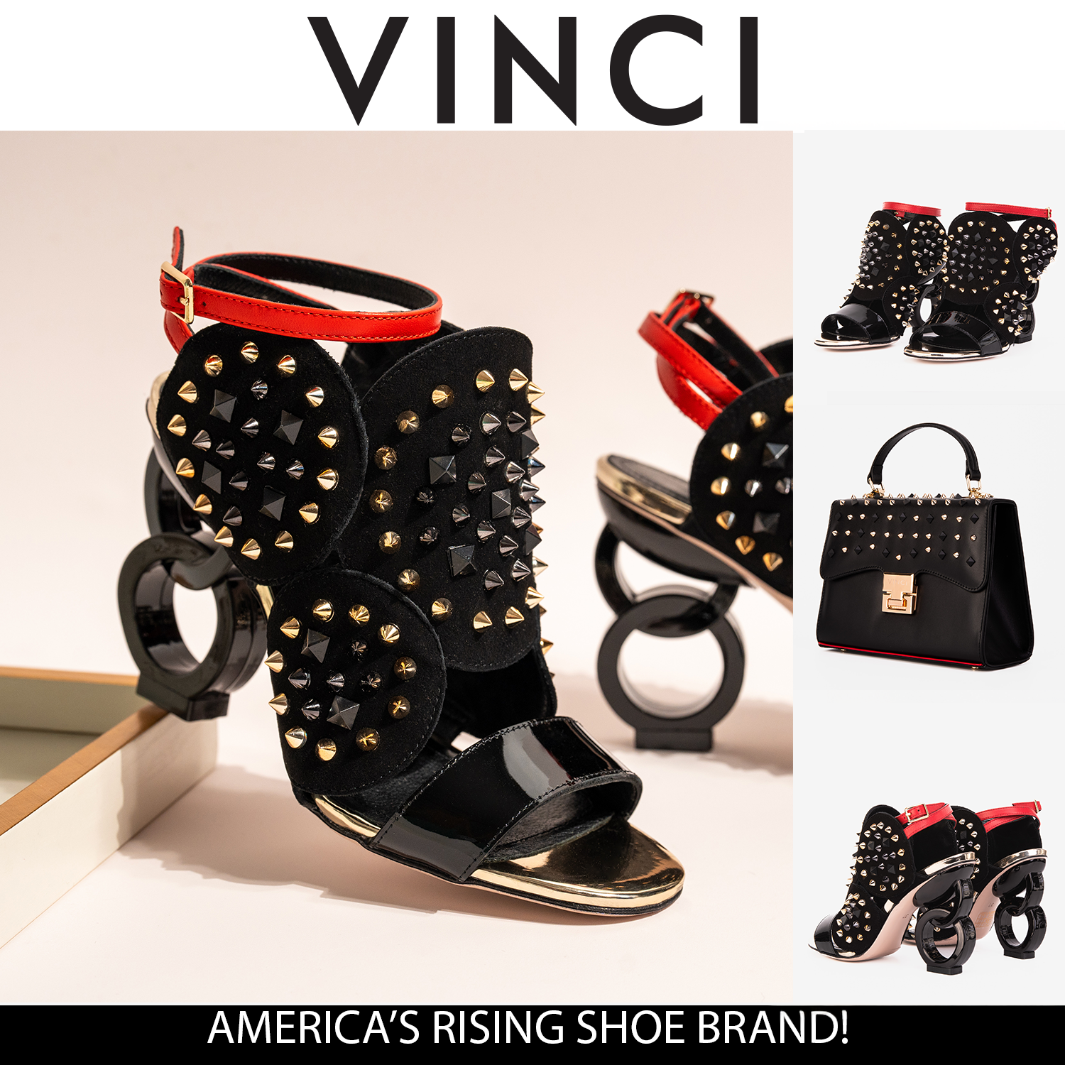 The Infanta Black Spike Leather Ankle Strap Women Sandal