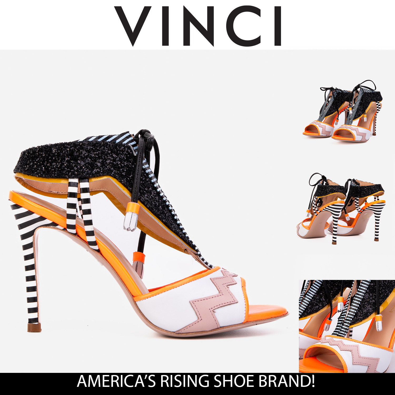 Vinci The Santa Amaro Orange Glitter Leather Women Sandal