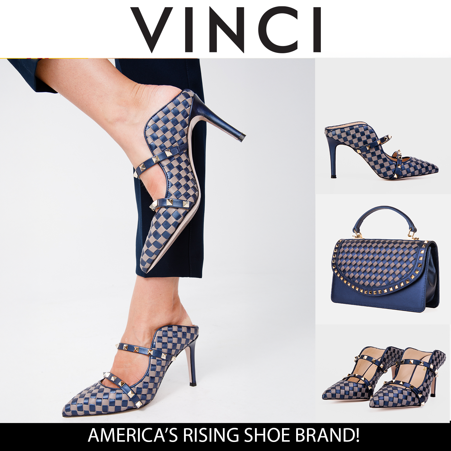 Vinci The Dosso Navy Blue Handwoven Pointy Toe Leather Women Sandal