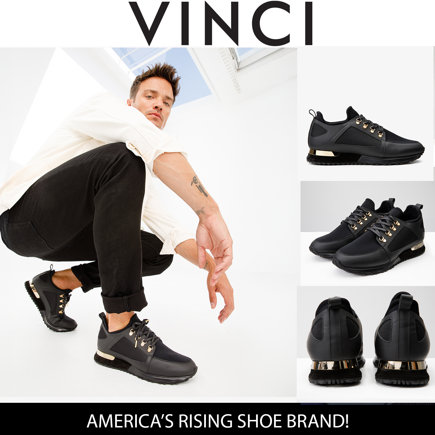 Vinci The Emir Black Leather Men Sneaker