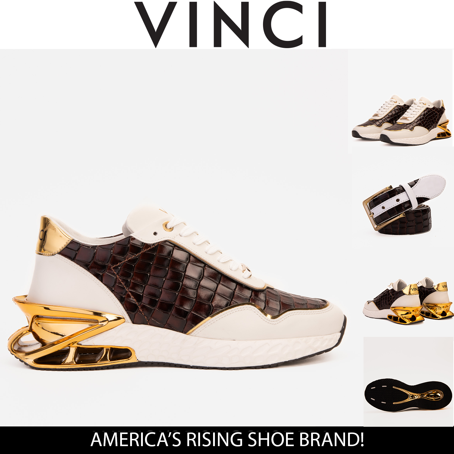 Vinci The Bellagio White & Gold Leather Men Sneaker