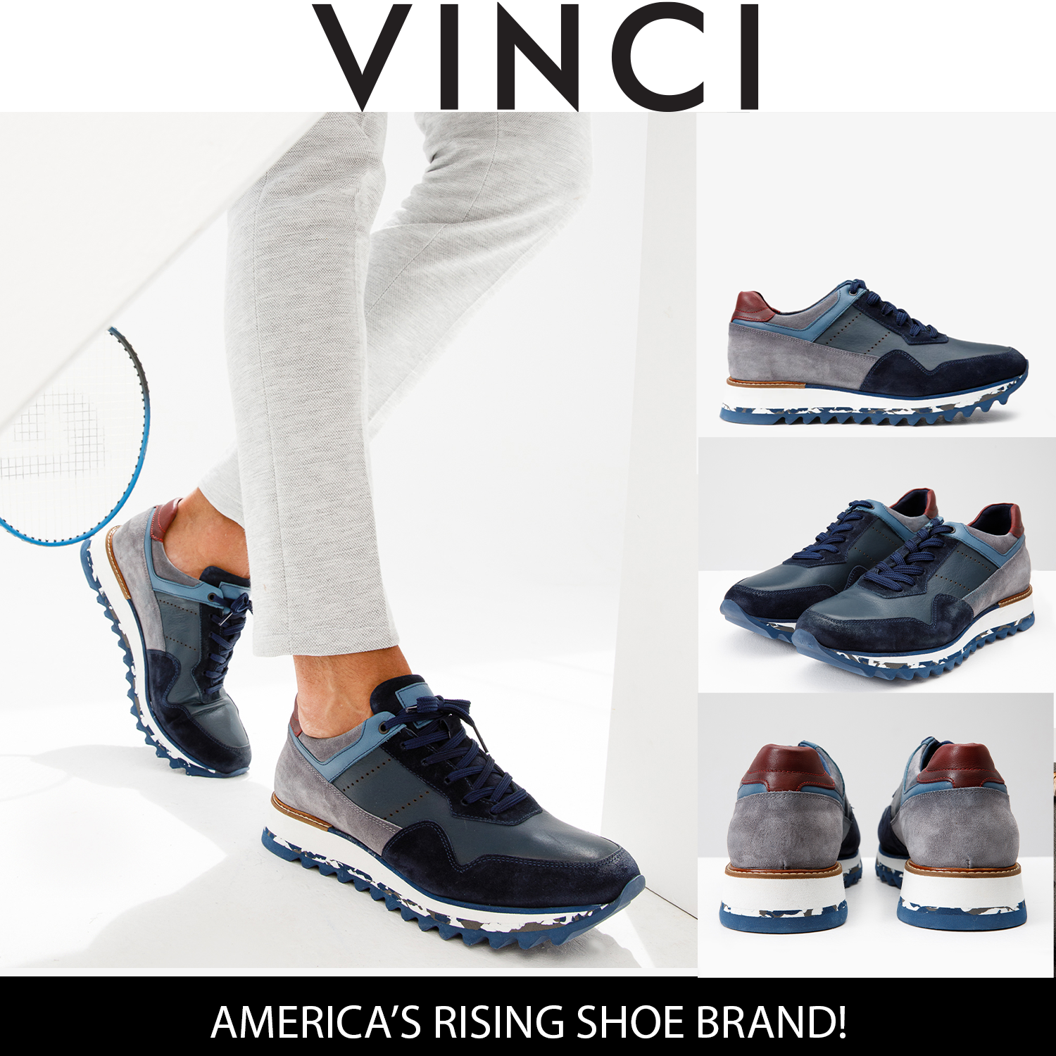 Vinci The Hoskova Navy Blue Leather Men Sneaker