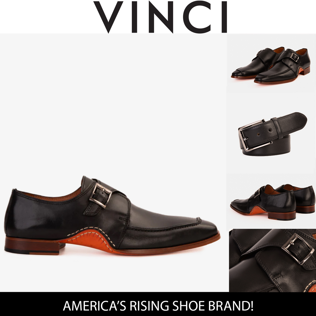 Vinci  The Hagrid Black Single Monk Strap Handmade Men Shoes