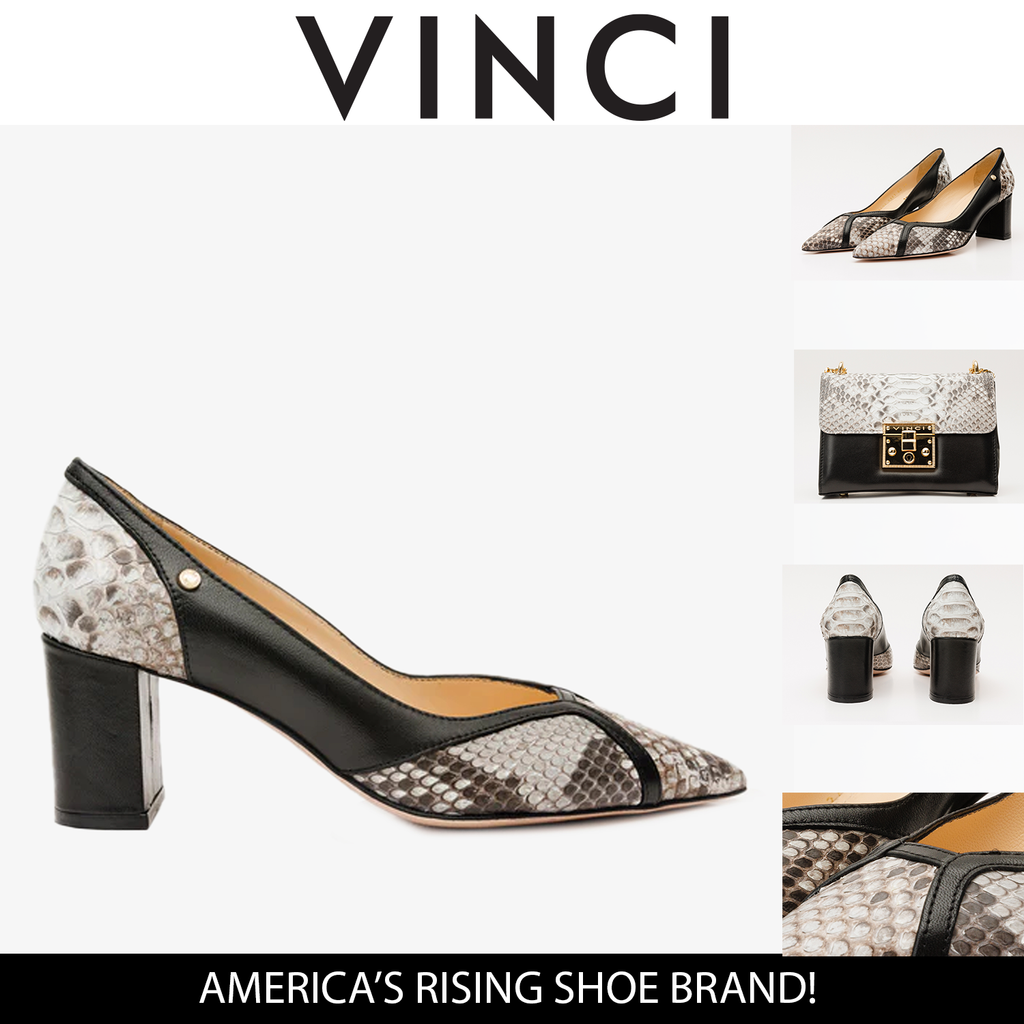 The Toskana Black & Natural Snake Leather Block Heel Pump Women Shoe