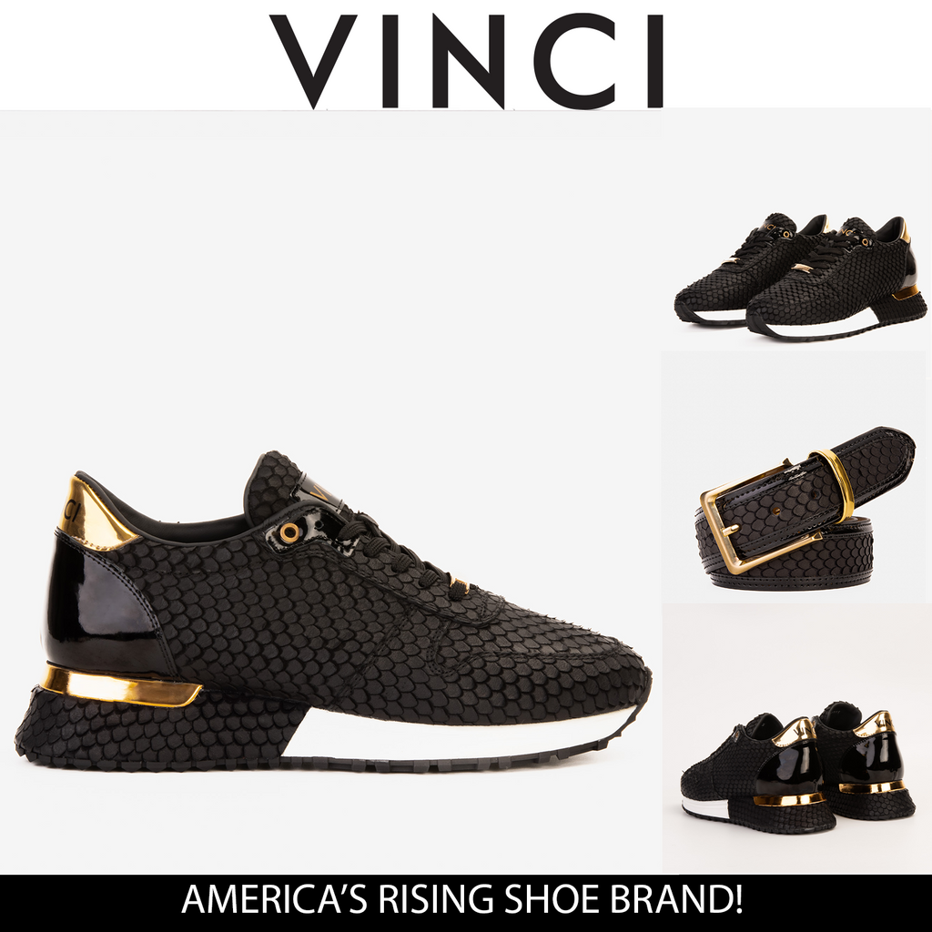 Vinci The Majesty Black & Gold Leather Men Sneaker