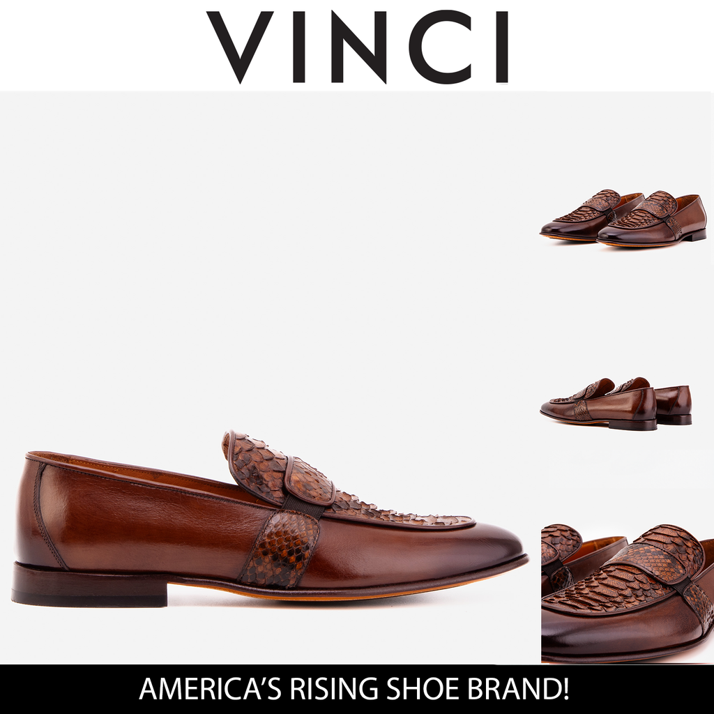 Vinci The Dorian Tan Snake and Baby Buffalo Leather Loafer Men Shoe