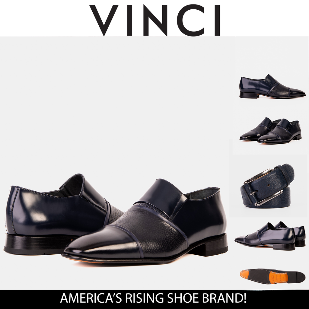 Vinci The Everest Navy Leather Cap Toe Dress Loafer Men Shoe