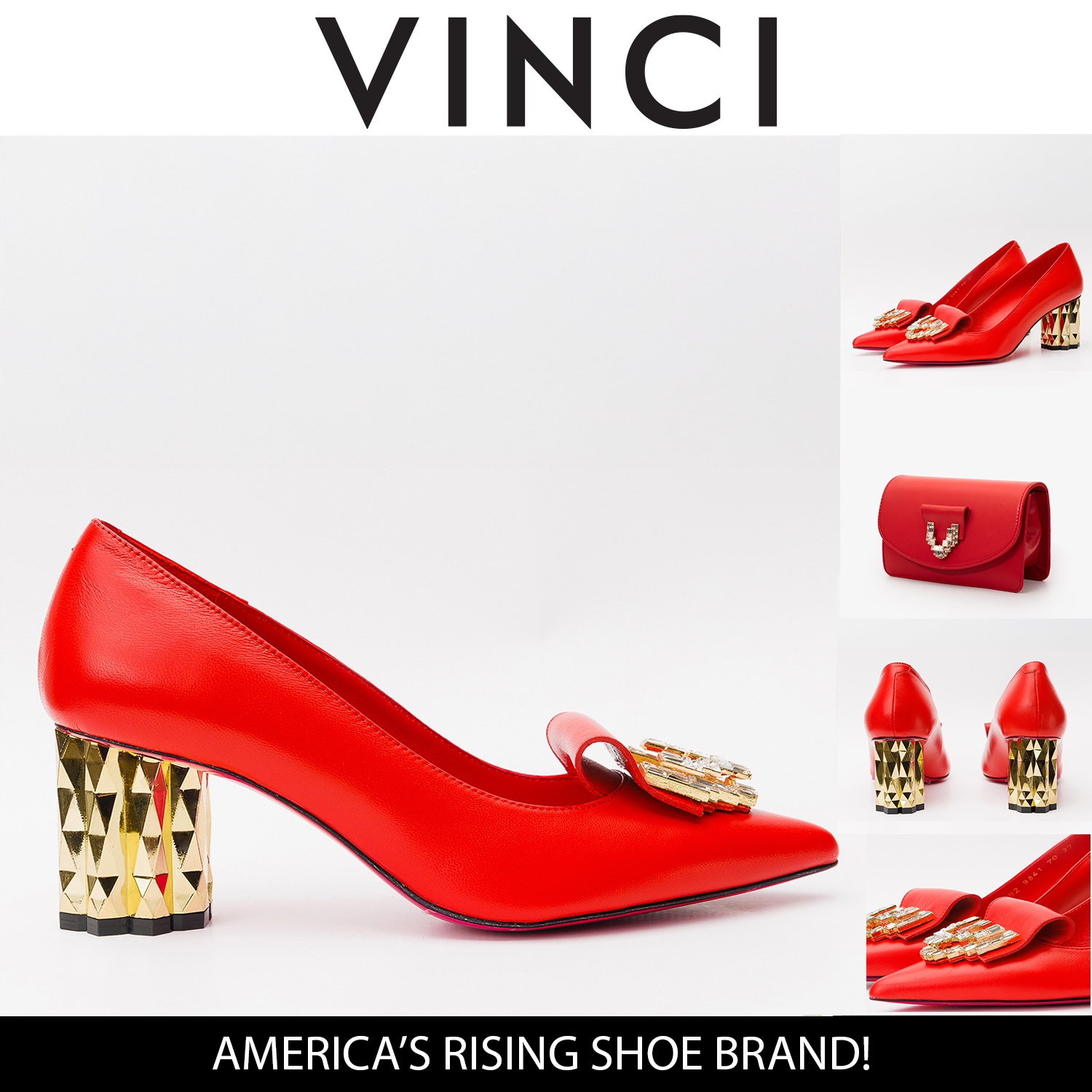 Vinci The Love Red Leather Block Heel Pump Women Shoes