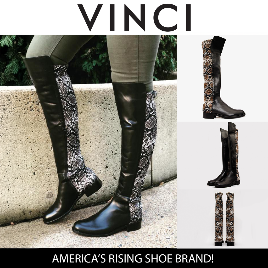 Vinci The Moengo Black Leather Leopard Knee High Women Boot