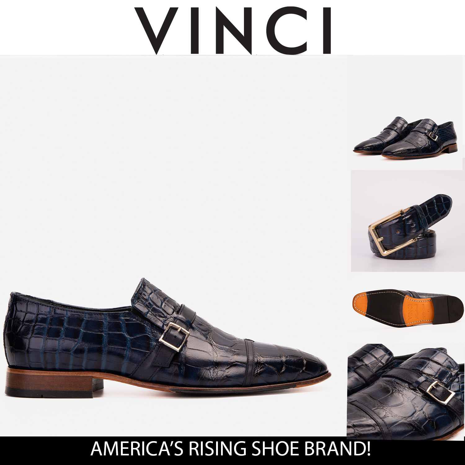 Vinci The Strat Single Monk Strap Cap Toe Navy Leather Handmade Men Shoe