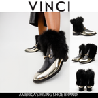 The Izmir Black & Gold Leather Natural Fox Fur Mid Calf Women Boot