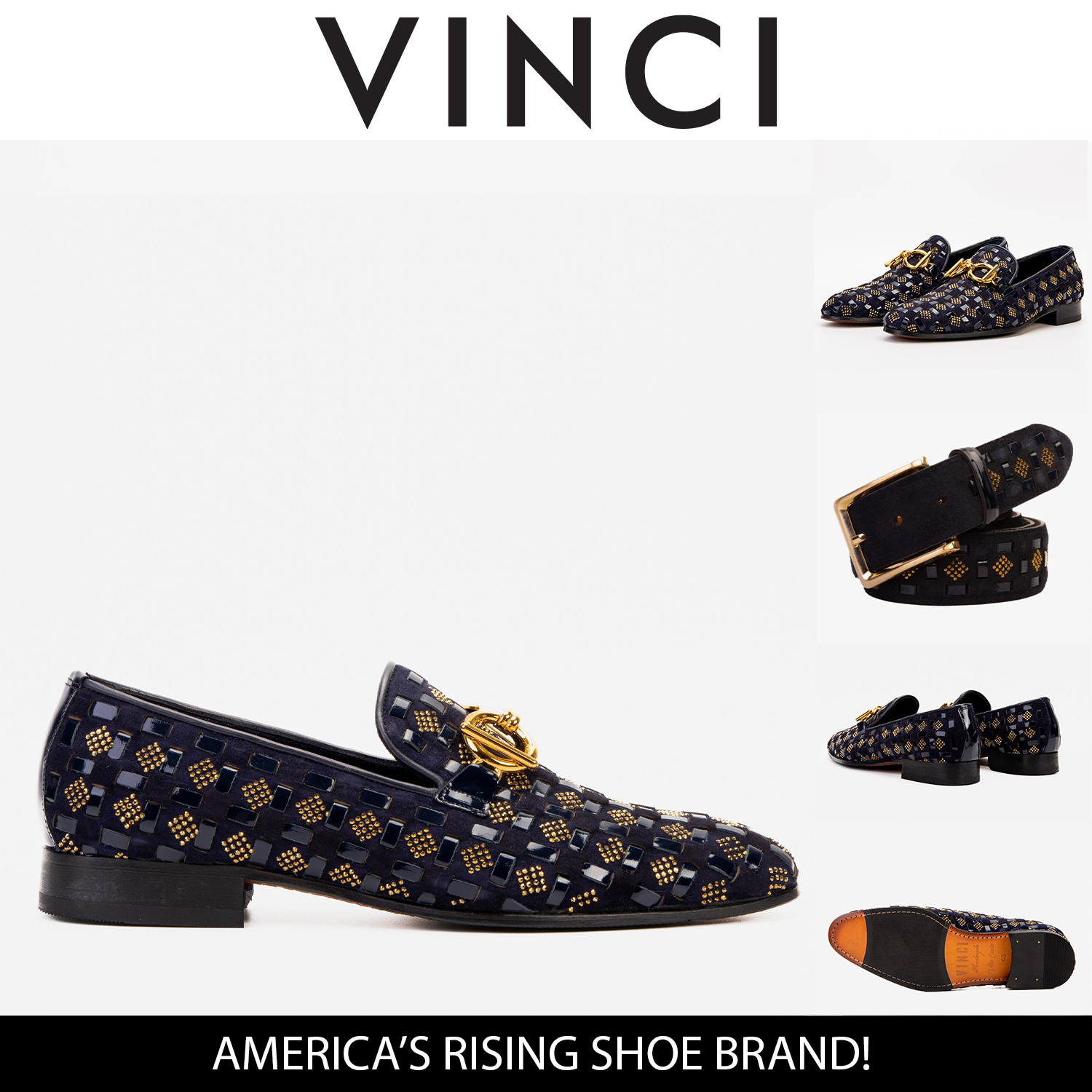 Vinci The Vicino Shoe Navy Blue Bit Dress Loafer Men Shoes