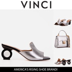 Vinci The Tory Silver Leather Women Sandal Circle Heel Design